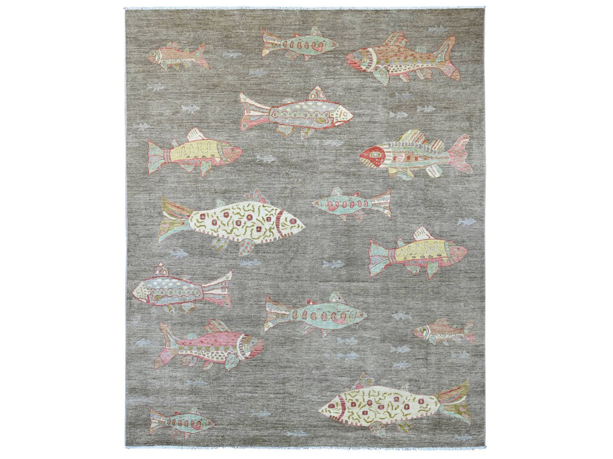 Peshawar Modern / Contemporary hand-knotted wool rug in Gray, 7'9" x 9'7" — SKU O021621