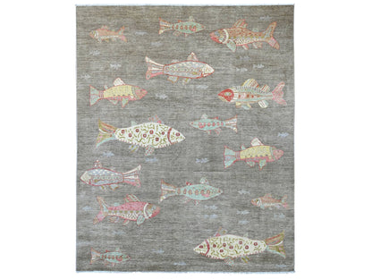 Peshawar Modern / Contemporary hand-knotted wool rug in Gray, 7'9" x 9'7" — SKU O021621