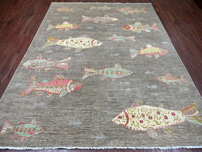 Peshawar Modern / Contemporary hand-knotted wool rug in Gray, 7'9" x 9'7" — SKU O021621 (view 2)