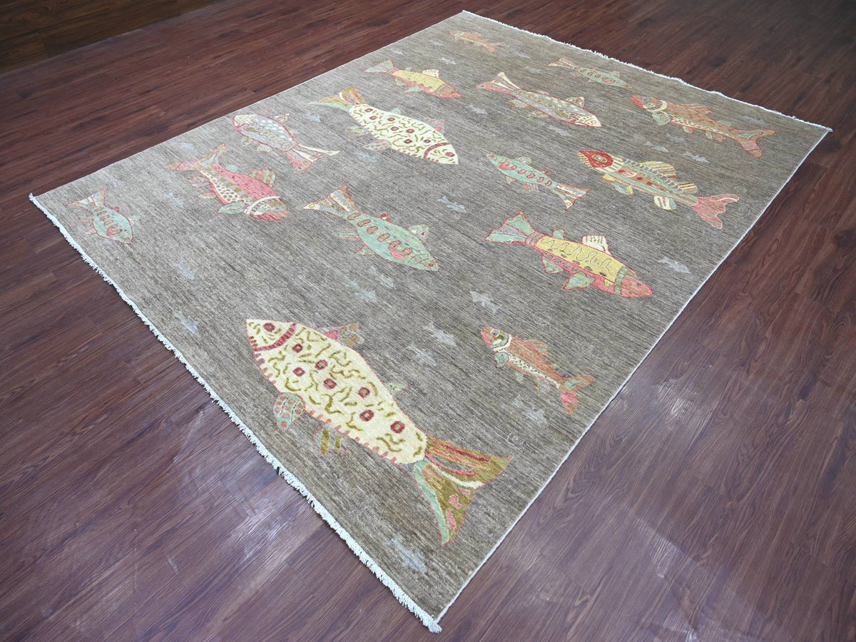 Peshawar Modern / Contemporary hand-knotted wool rug in Gray, 7'9" x 9'7" — SKU O021621 (view 3)