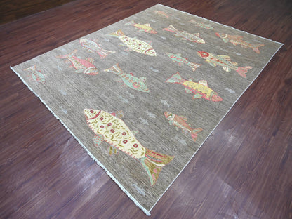 Peshawar Modern / Contemporary hand-knotted wool rug in Gray, 7'9" x 9'7" — SKU O021621 (view 3)