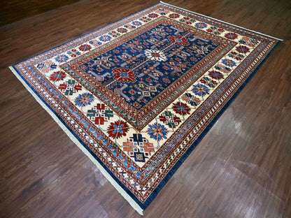 Blue 8'1" x 10'2" Tribal & Geometric Hand knotted Wool Rug - Sku: O021622