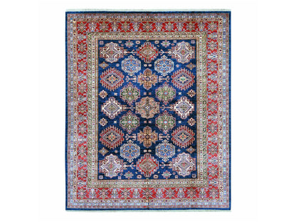 Blue 7'11" x 9'5" Tribal & Geometric Hand knotted Wool Rug - Sku: O021625
