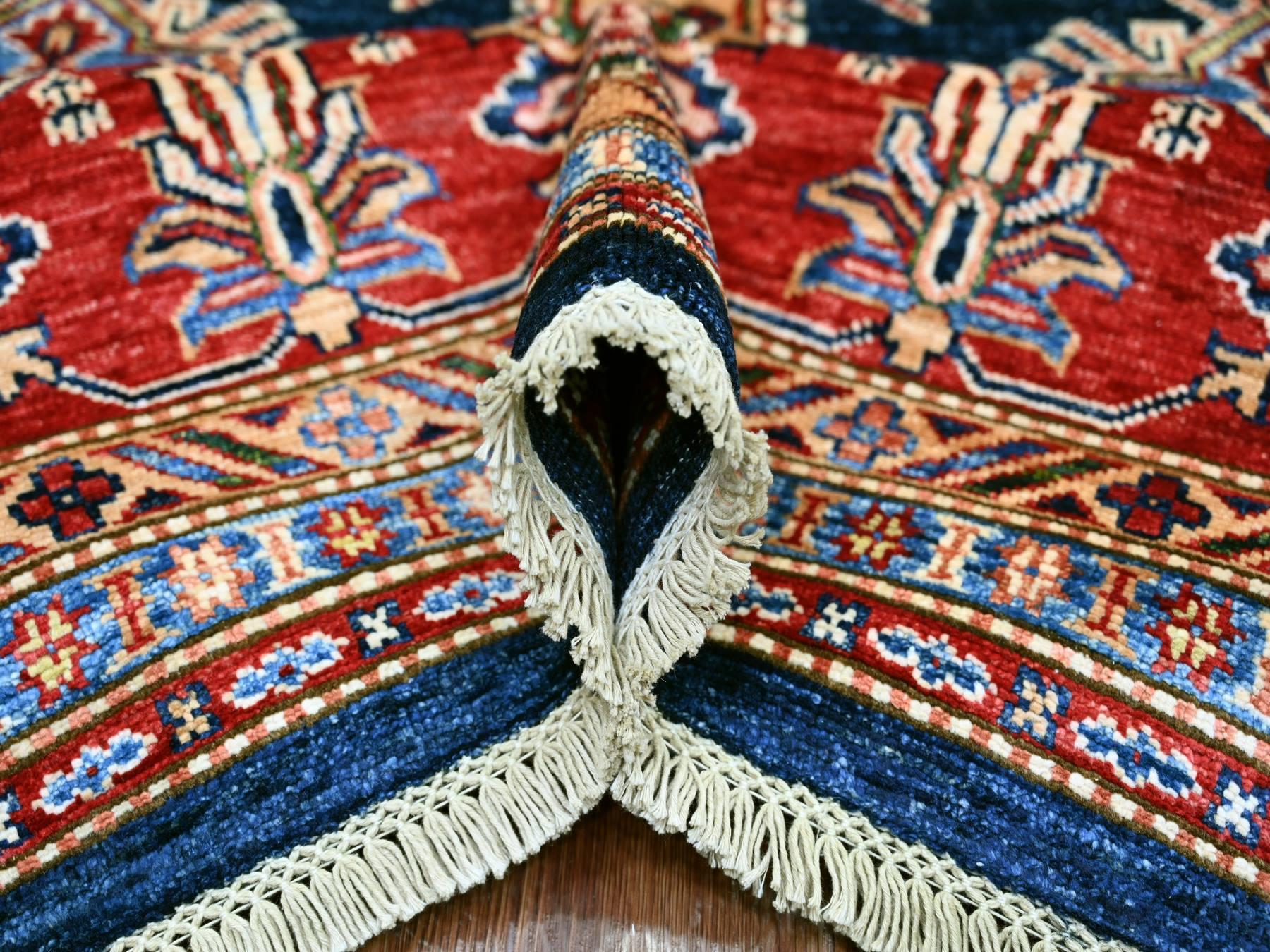 Kazak Tribal & Geometric hand-knotted wool rug in Blue & Red, 7'11" x 9'5" — SKU O021625 (view 5)
