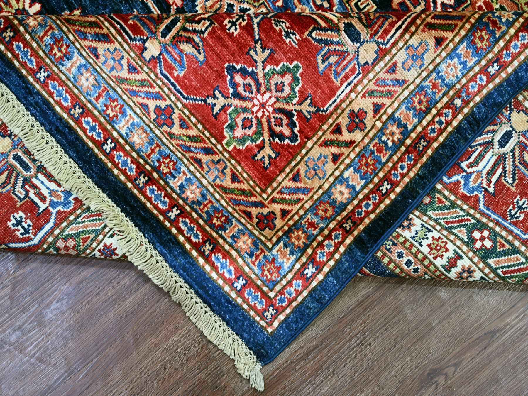 Kazak Tribal & Geometric hand-knotted wool rug in Blue & Red, 7'11" x 9'5" — SKU O021625 (view 6)