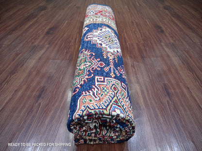 Blue 7'11" x 9'5" Tribal & Geometric Hand knotted Wool Rug - Sku: O021625