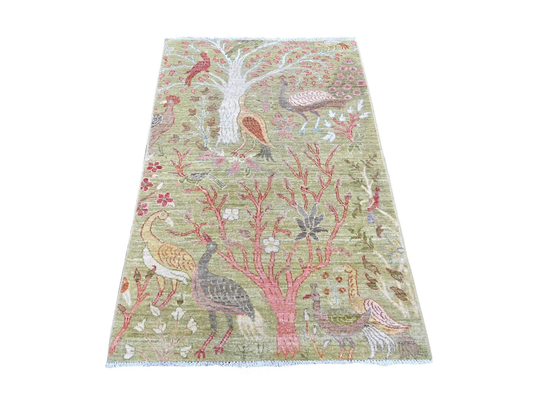 Green 3'0" x 5'0" Oushak And Peshawar Hand knotted Wool Rug - Sku: O021629