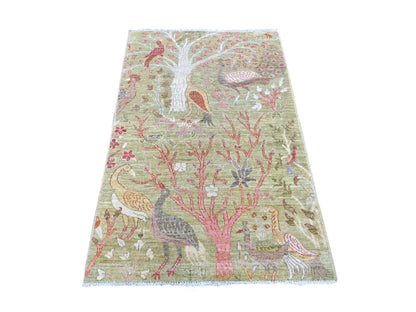 Green 3'0" x 5'0" Oushak And Peshawar Hand knotted Wool Rug - Sku: O021629