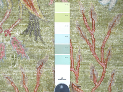Green 3'0" x 5'0" Oushak And Peshawar Hand knotted Wool Rug - Sku: O021629