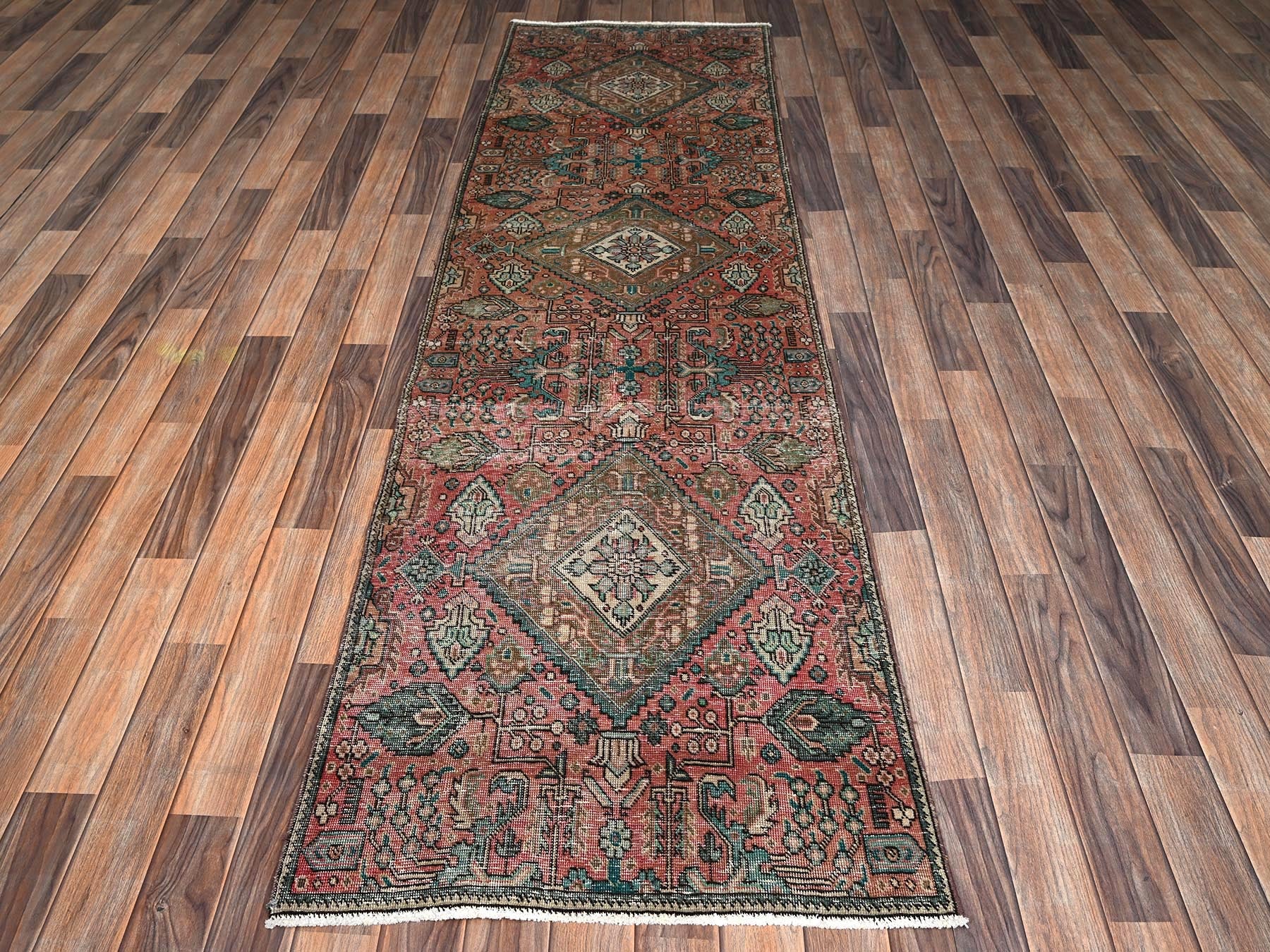 Tabriz Vintage hand-knotted wool runner in Red, 2'7" x 8'9" — SKU O02162 (view 2)