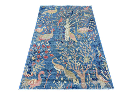 Blue 3'11" x 5'11" Oushak And Peshawar Hand knotted Wool Rug - Sku: O021631