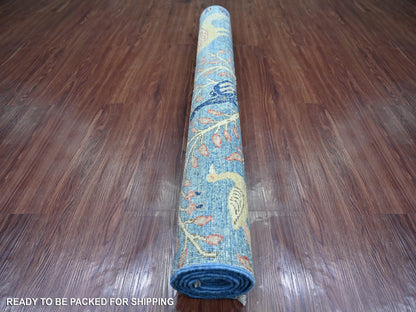Blue 3'11" x 5'11" Oushak And Peshawar Hand knotted Wool Rug - Sku: O021631