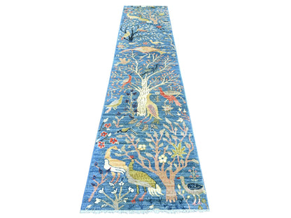 Blue 2'7" x 11'9" Oushak And Peshawar Hand knotted Wool Rug - Sku: O021634