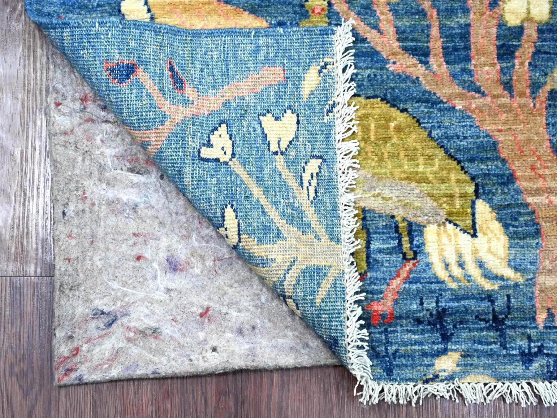 Blue 2'7" x 11'9" Oushak And Peshawar Hand knotted Wool Rug - Sku: O021634
