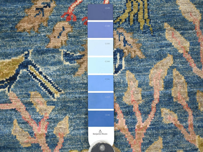 Blue 2'7" x 11'9" Oushak And Peshawar Hand knotted Wool Rug - Sku: O021634