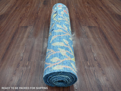 Blue 2'7" x 11'9" Oushak And Peshawar Hand knotted Wool Rug - Sku: O021634