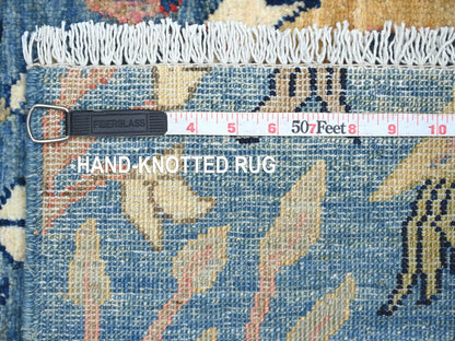 Blue 2'7" x 11'9" Oushak And Peshawar Hand knotted Wool Rug - Sku: O021634
