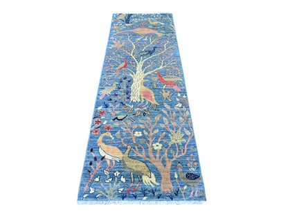 Blue 2'8" x 7'10" Oushak And Peshawar Hand knotted Wool Rug - Sku: O021637