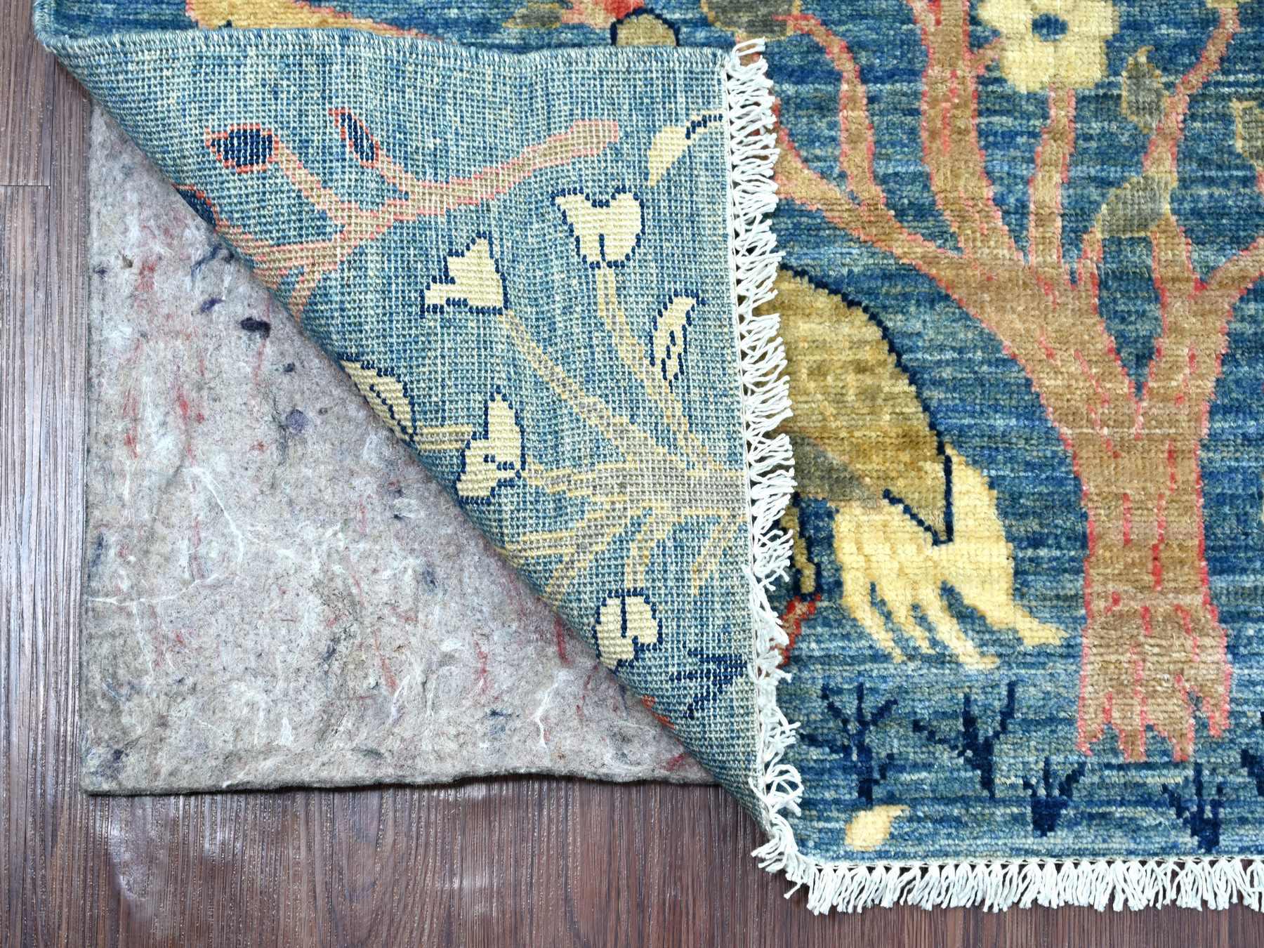 Blue 2'8" x 7'10" Oushak And Peshawar Hand knotted Wool Rug - Sku: O021637