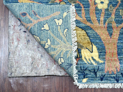 Blue 2'8" x 7'10" Oushak And Peshawar Hand knotted Wool Rug - Sku: O021637