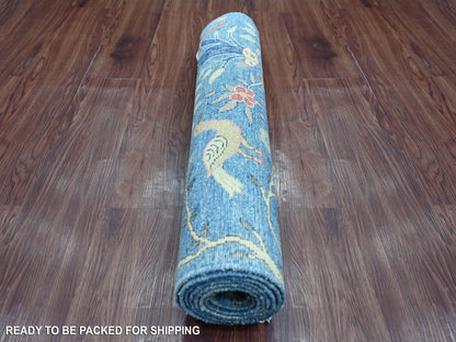 Blue 2'8" x 7'10" Oushak And Peshawar Hand knotted Wool Rug - Sku: O021637