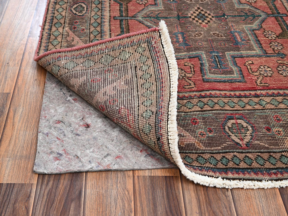 Tabriz Vintage hand-knotted wool runner in Red & Brown, 3'3" x 9'3" — SKU O02163 (view 3)