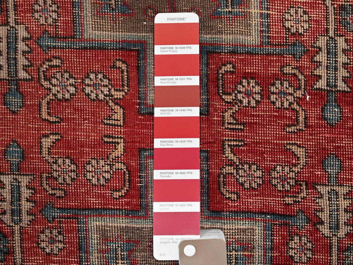 Tabriz Vintage hand-knotted wool runner in Red & Brown, 3'3" x 9'3" — SKU O02163 (view 4)