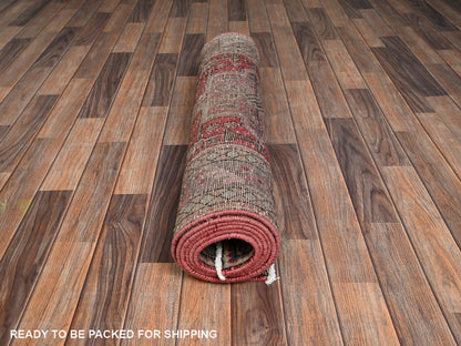 Tabriz Vintage hand-knotted wool runner in Red & Brown, 3'3" x 9'3" — SKU O02163 (view 5)