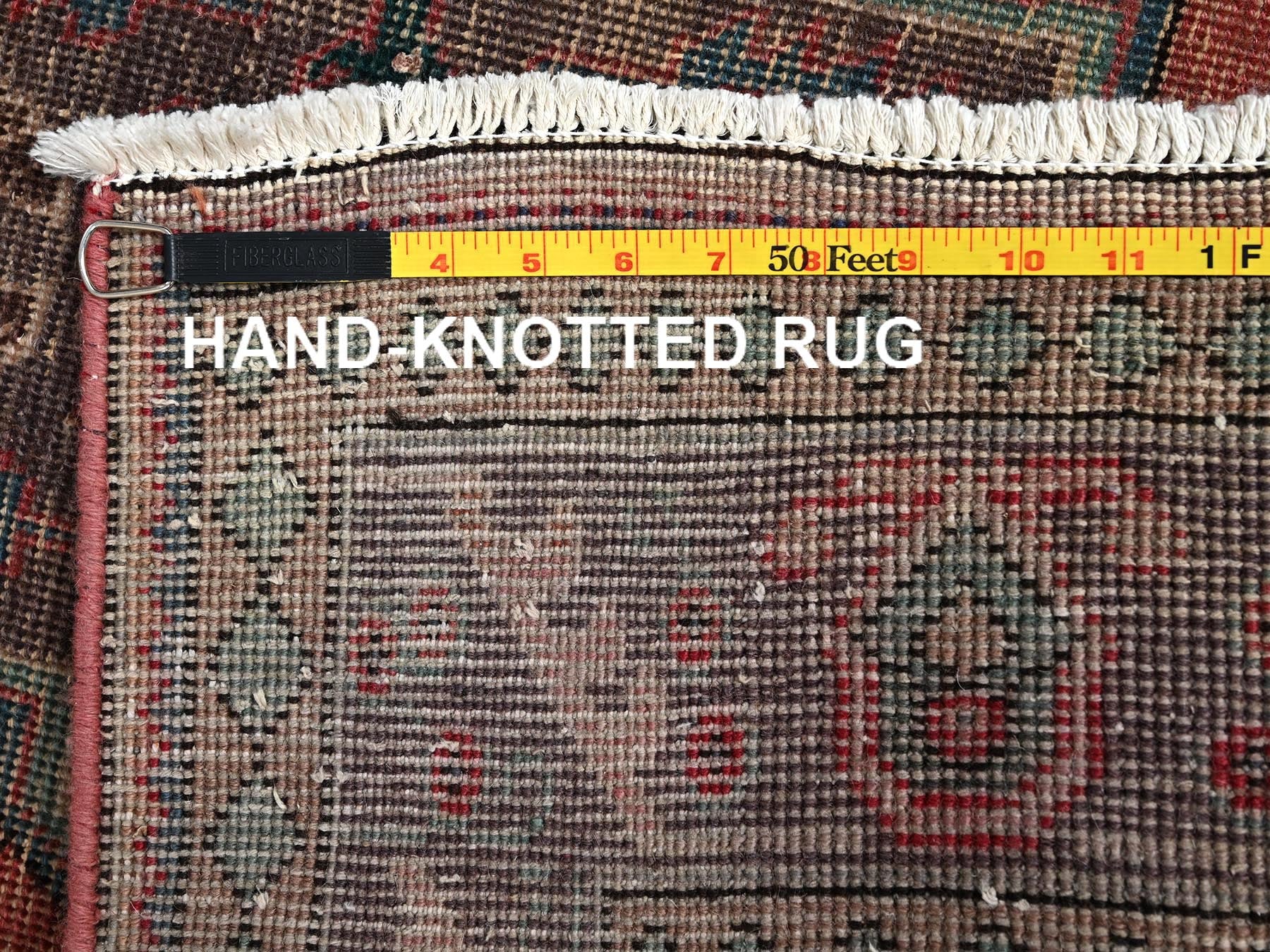 Tabriz Vintage hand-knotted wool runner in Red & Brown, 3'3" x 9'3" — SKU O02163 (view 7)