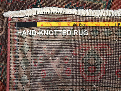 Tabriz Vintage hand-knotted wool runner in Red & Brown, 3'3" x 9'3" — SKU O02163 (view 7)