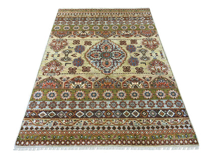 Brown 5'0" x 6'11" Tribal & Geometric Hand knotted Wool Rug - Sku: O021645