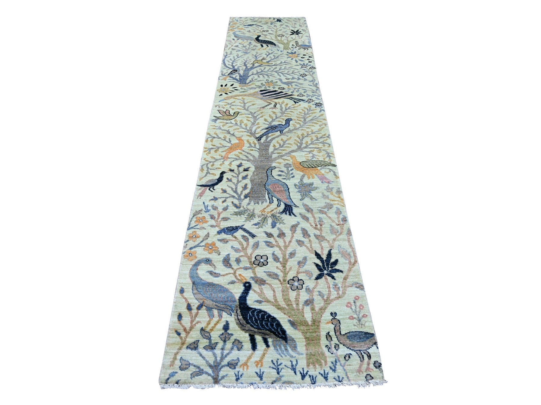 Green 2'7" x 12'3" Oushak And Peshawar Hand knotted Wool Rug - Sku: O021648