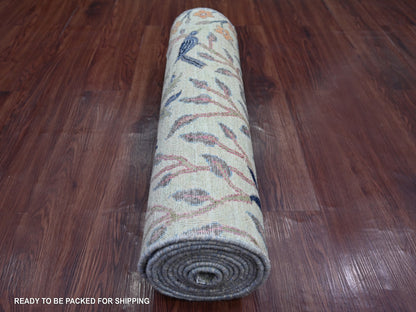 Green 2'7" x 12'3" Oushak And Peshawar Hand knotted Wool Rug - Sku: O021648