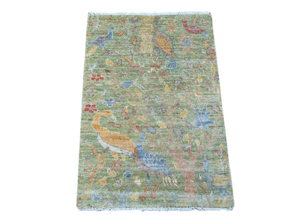 Green 2'1" x 3'0" Oushak And Peshawar Hand knotted Wool Rug - Sku: O021649