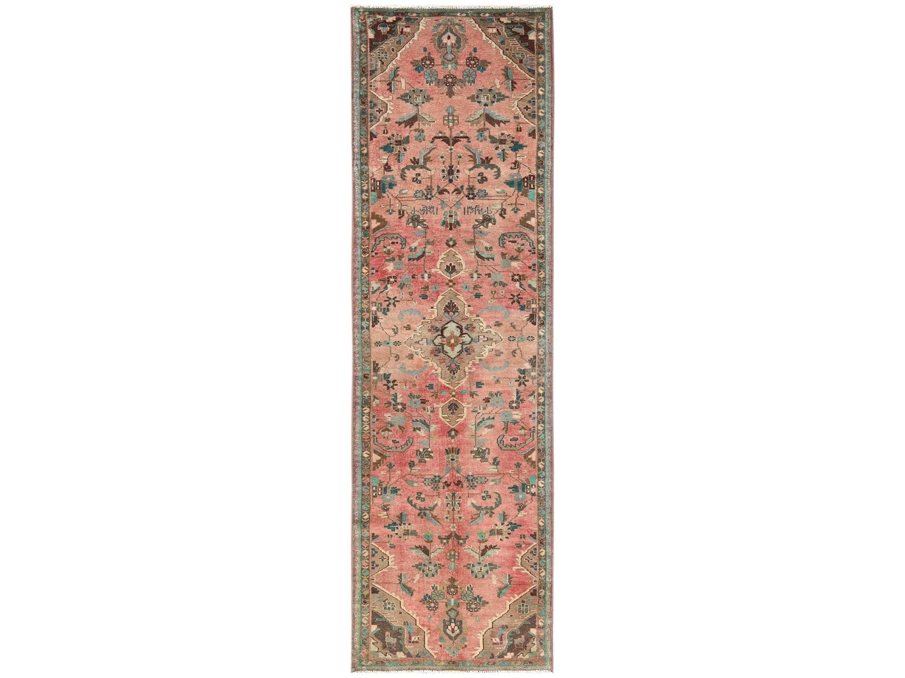 Vintage hand-knotted wool runner in Pink & Brown, 2'7" x 9'2" — SKU O02164