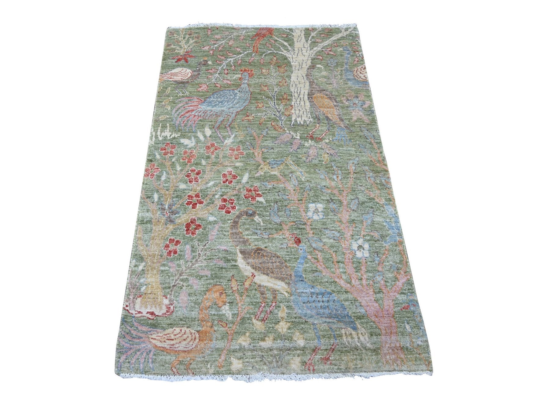 Green 3'0" x 5'0" Oushak And Peshawar Hand knotted Wool Rug - Sku: O021651