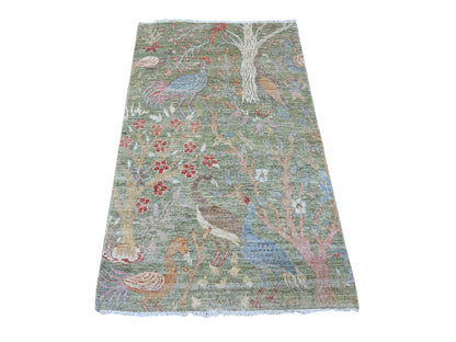 Green 3'0" x 5'0" Oushak And Peshawar Hand knotted Wool Rug - Sku: O021651