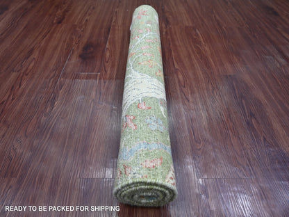 Green 3'0" x 5'0" Oushak And Peshawar Hand knotted Wool Rug - Sku: O021651