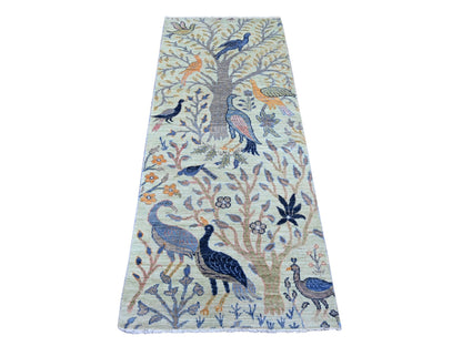 Green 2'7" x 6'2" Oushak And Peshawar Hand knotted Wool Rug - Sku: O021654