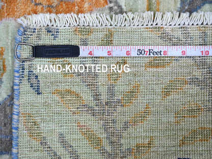 Green 2'7" x 6'2" Oushak And Peshawar Hand knotted Wool Rug - Sku: O021654