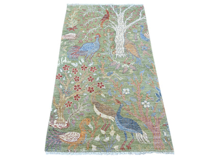 Green 3'0" x 5'3" Oushak And Peshawar Hand knotted Wool Rug - Sku: O021655
