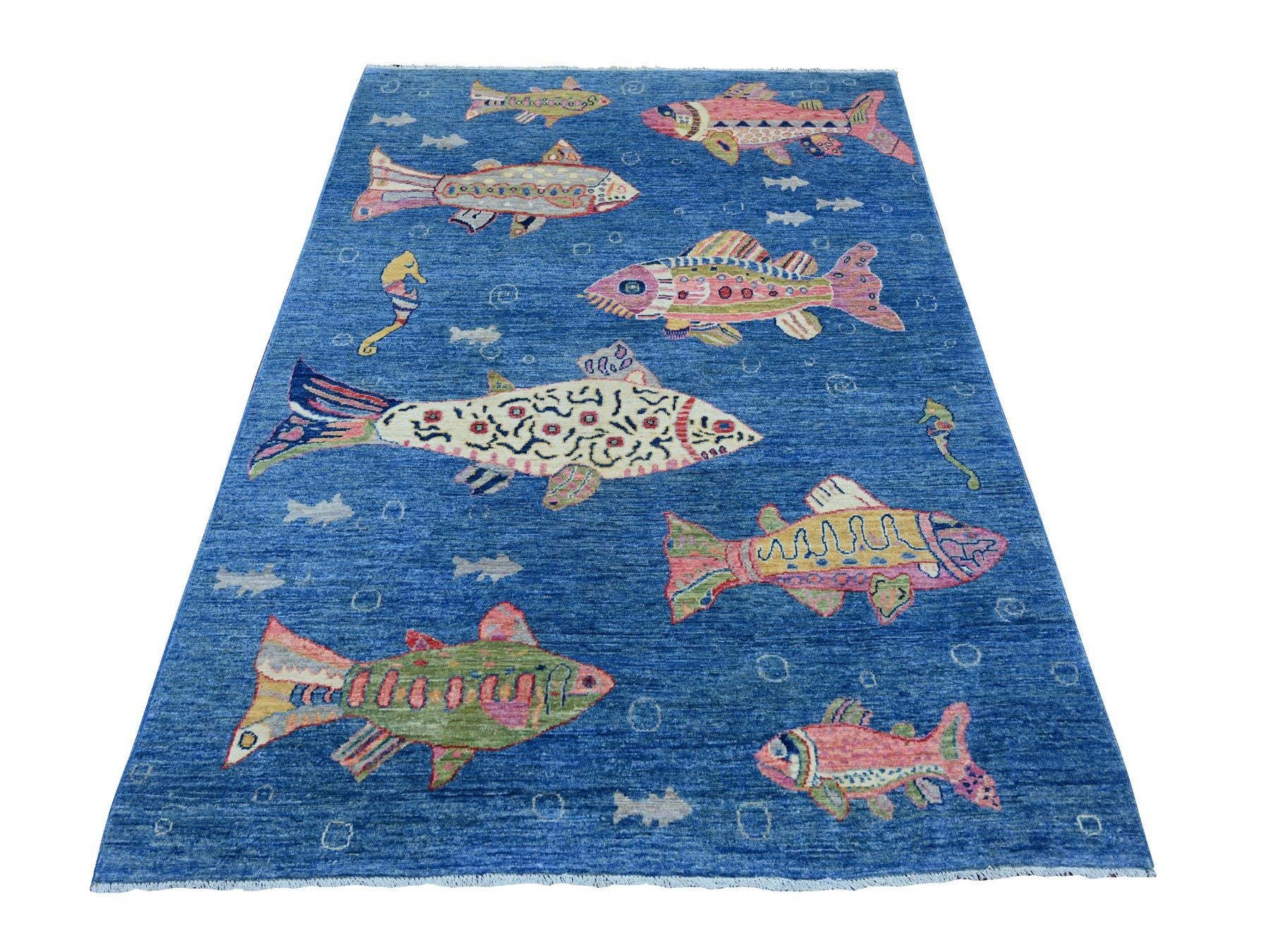 Blue 4'11" x 6'10" Modern and Contemporary Hand knotted Wool Rug - Sku: O021657
