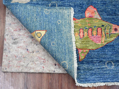 Blue 4'11" x 6'10" Modern and Contemporary Hand knotted Wool Rug - Sku: O021657