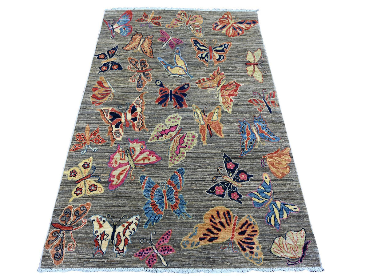 Peshawar Modern / Contemporary hand-knotted wool rug in Gray, 3'10" x 5'11" — SKU O021658