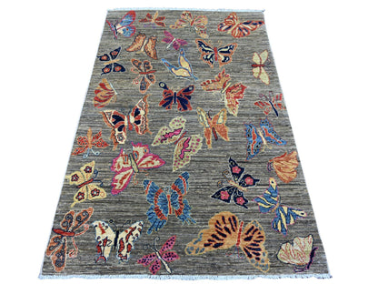 Peshawar Modern / Contemporary hand-knotted wool rug in Gray, 3'10" x 5'11" — SKU O021658