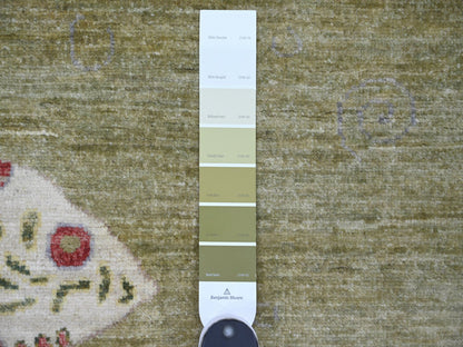 Green 5'0" x 6'10" Modern and Contemporary Hand knotted Wool Rug - Sku: O021661