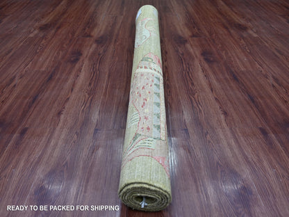 Green 5'0" x 6'10" Modern and Contemporary Hand knotted Wool Rug - Sku: O021661