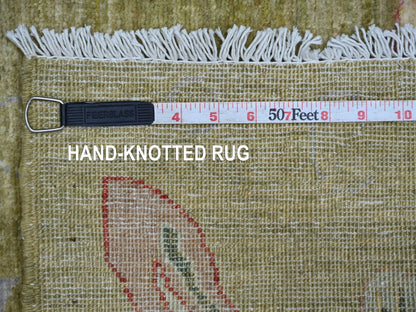 Green 5'0" x 6'10" Modern and Contemporary Hand knotted Wool Rug - Sku: O021661