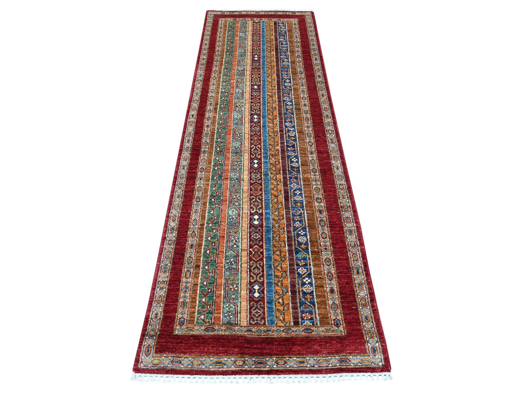 Kazak Tribal & Geometric hand-knotted wool runner in Red, 2'8" x 8'5" — SKU O021665