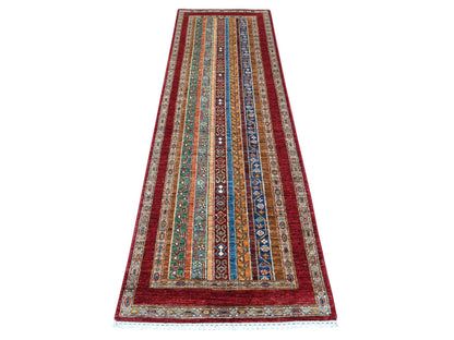 Kazak Tribal & Geometric hand-knotted wool runner in Red, 2'8" x 8'5" — SKU O021665